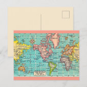 カラフルなヴィンテージ世界地図 ポストカード (正面/裏面)