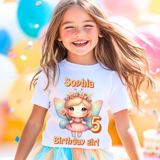 カラフルなヴィンテージ妖精バタフライバースデー  Tシャツ