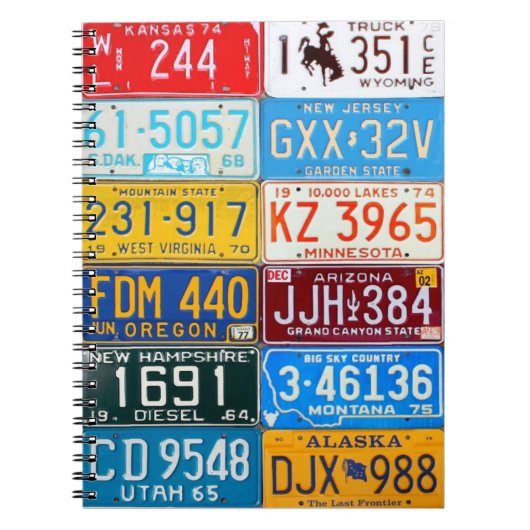 カラフルなヴィンテージ米国のナンバープレートのノートV1 ノートブック (正面)