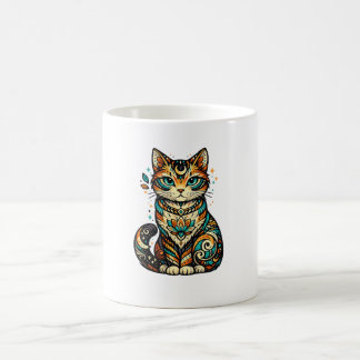 カラフルなヴィンテージ風猫マグカップ - かわいいファンタジーな猫好き コーヒーマグカップ