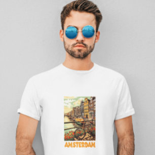 カラフルなヴィンテージ アムステルダム オランダ 運河の街 Tシャツ