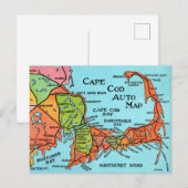 カラフルなヴィンテージ ケープコッド マップ ポストカード (正面/裏面)