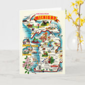 カラフルなヴィンテージ ミシガン州の地図 カード (黄色い花)
