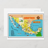 カラフルなヴィンテージ メキシコ 地図 ポストカード (正面/裏面)