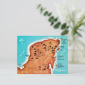 カラフルなヴィンテージ ユカタン メキシコ 地図 ポストカード (スタンド正面)