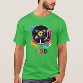カラフルなヴィンテージ 1990 レトロ ビニール DJ Tシャツ