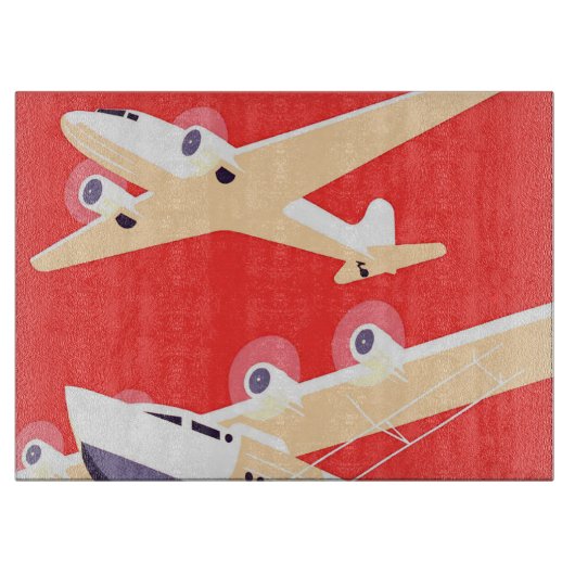 カラフルなヴィンテージ WPA 風景画 飛行機 カッティングボード (正面)