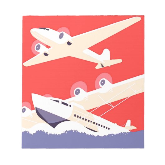 カラフルなヴィンテージ WPA 風景 飛行機 ノートパッド (正面)