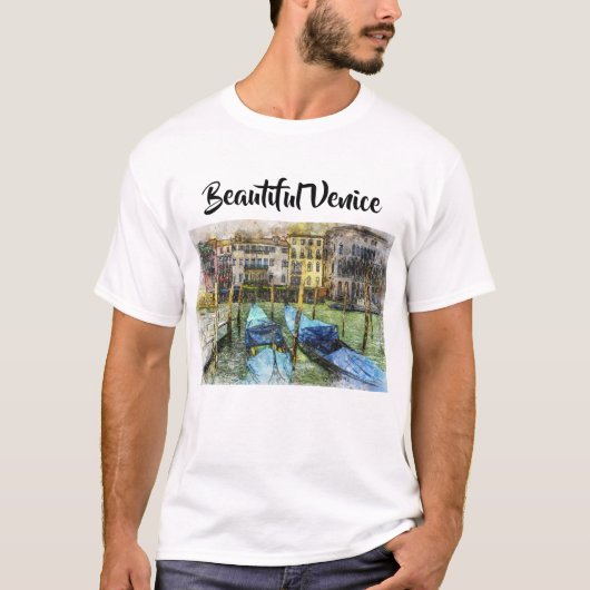 カラフルなヴェネツィアのゴンドラの絵 Tシャツ (正面)