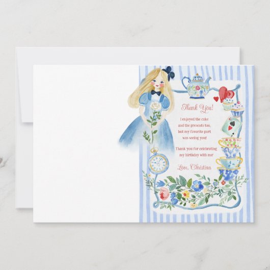 カラフルな不思議の国のアリス 誕生日 サンキューカード (正面)