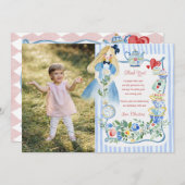 カラフルな不思議の国のアリス 誕生日 サンキューカード (正面/裏面)