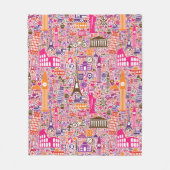 カラフルな世界パターン フリースブランケット (正面)