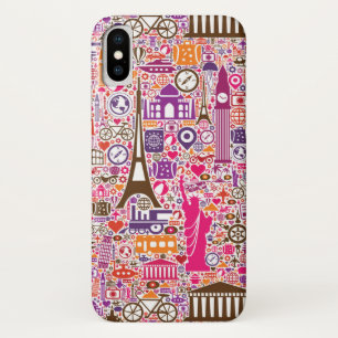 カラフルな世界パターン iPhone X ケース