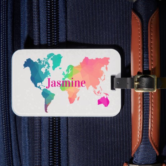 カラフルな世界地図とイニシャル 名前入り トラベルタグ カスタム ラゲッジタグ (正面インサイチュ4)