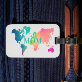 カラフルな世界地図のMOMカスタムモノグラム名前 ラゲッジタグ