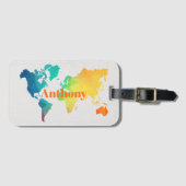 カラフルな世界地図モノグラム名ラベル付きトラベルタグ ラゲッジタグ (正面横)