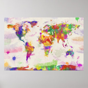 カラフルな世界地図 ポスター