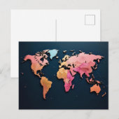 カラフルな世界地図 - 水彩画の旅行アート ポストカード (正面/裏面)