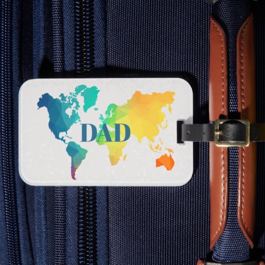 カラフルな世界地図 DAD カスタムモノグラム名 ラゲッジタグ (正面インサイチュ4)