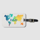 カラフルな世界地図 DAD カスタムモノグラム名 ラゲッジタグ (正面横)