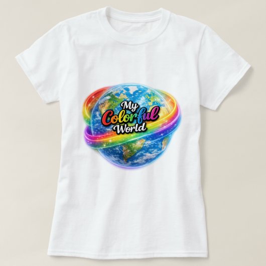 カラフルな世界 レインボー グローブ Tシャツ (デザイン正面)