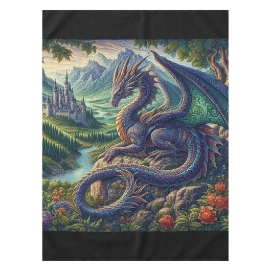 カラフルな中世のドラゴン城 テーブルクロス (正面)