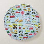 カラフルな乗り物と交通機関の子供用パターン ラウンドクッション (裏面)