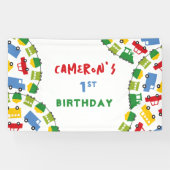 カラフルな乗り物のおもちゃ 男の子の誕生日パーティー 横断幕 (横)