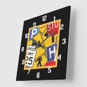 カラフルな交通標識 スクエア壁時計 (傾斜)