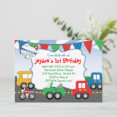 カラフルな交通機関のテーマのパーティの招待状 招待状 (スタンド正面)