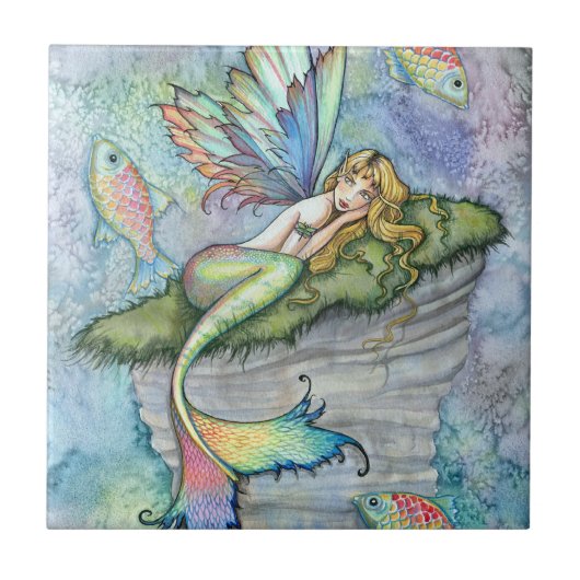 カラフルな人魚と鯉の幻想的なアート タイル (正面)