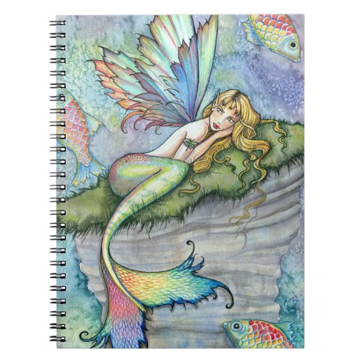 カラフルな人魚と鯉の幻想的なアート ノートブック (正面)