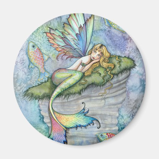 カラフルな人魚と鯉の幻想的なアート マグネット (正面)