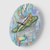 カラフルな人魚と鯉の幻想的なアート ラージ壁時計 (傾斜)