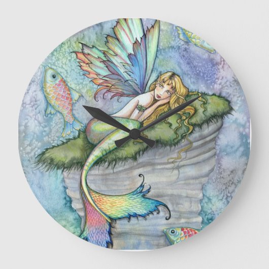 カラフルな人魚と鯉の幻想的なアート ラージ壁時計 (正面)