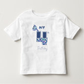 カラフルな人魚のうろこがプリントされた小さな女の子の4歳の誕生日 トドラーTシャツ (正面)