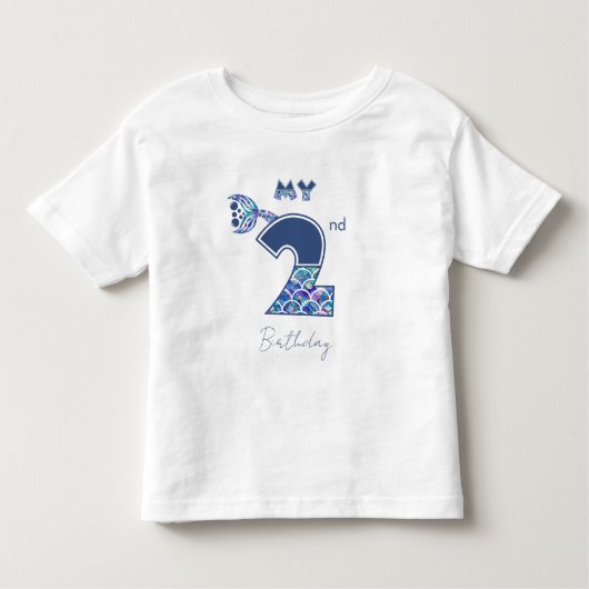 カラフルな人魚のうろこがプリントされた2歳の女の子の誕生日 トドラーTシャツ (正面)