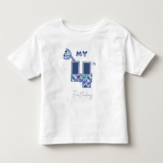 カラフルな人魚のうろこがプリントされた4歳の女の子の誕生日シャツ トドラーTシャツ (正面)