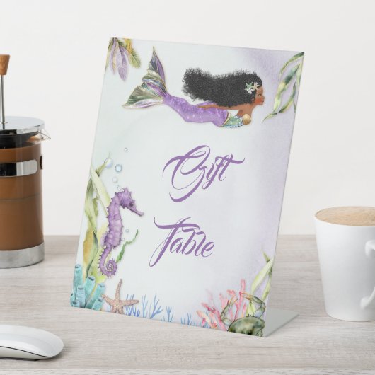 カラフルな人魚のギフト歓迎食卓看板 台座サイン (インサイチュ)