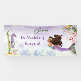 カラフルな人魚の民族的な海馬・カニ・紫のバナー 横断幕