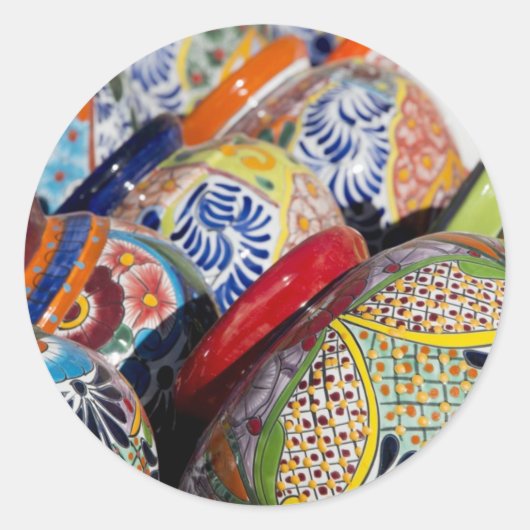カラフルな伝統的な手描きのメキシコの陶器 ラウンドシール (正面)