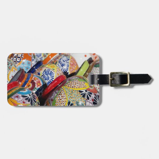 カラフルな伝統的な手描きのメキシコの陶器 ラゲッジタグ (正面横)