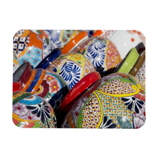 カラフルな伝統的な手描きのメキシコの陶芸 マグネット (横)