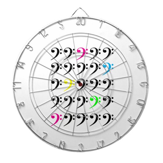 カラフルな低音部記号グリッドパターン モダンな音楽 ダーツボード (正面)