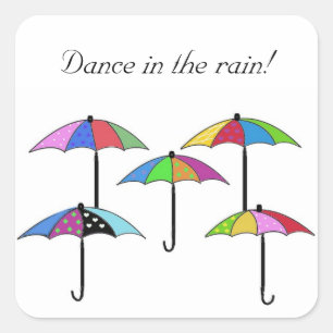 カラフルな傘が雨の中で踊る スクエアシール