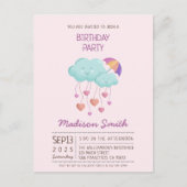 カラフルな傘の誕生日カードと可愛い雲 ポストカード (正面)