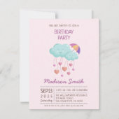 カラフルな傘の誕生日カード かわいい雲 招待状 (正面)