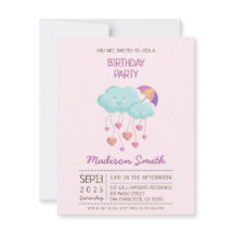 カラフルな傘の誕生日カード かわいい雲