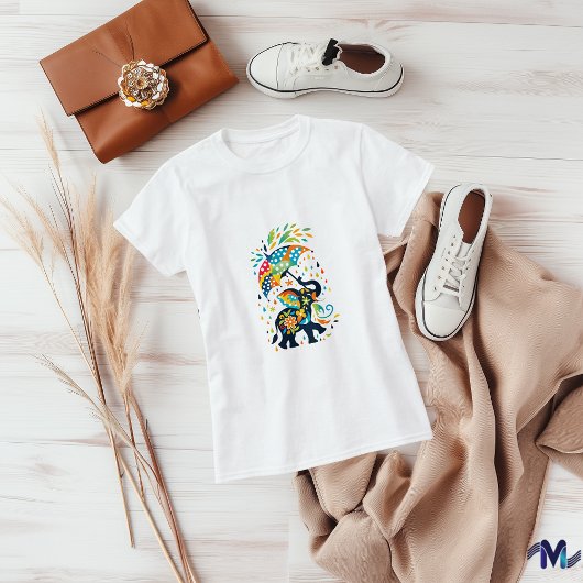 カラフルな傘の象アート Tシャツ