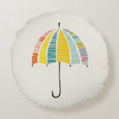 カラフルな傘 - 明るく楽しい雨の日 ラウンドクッション (裏面)